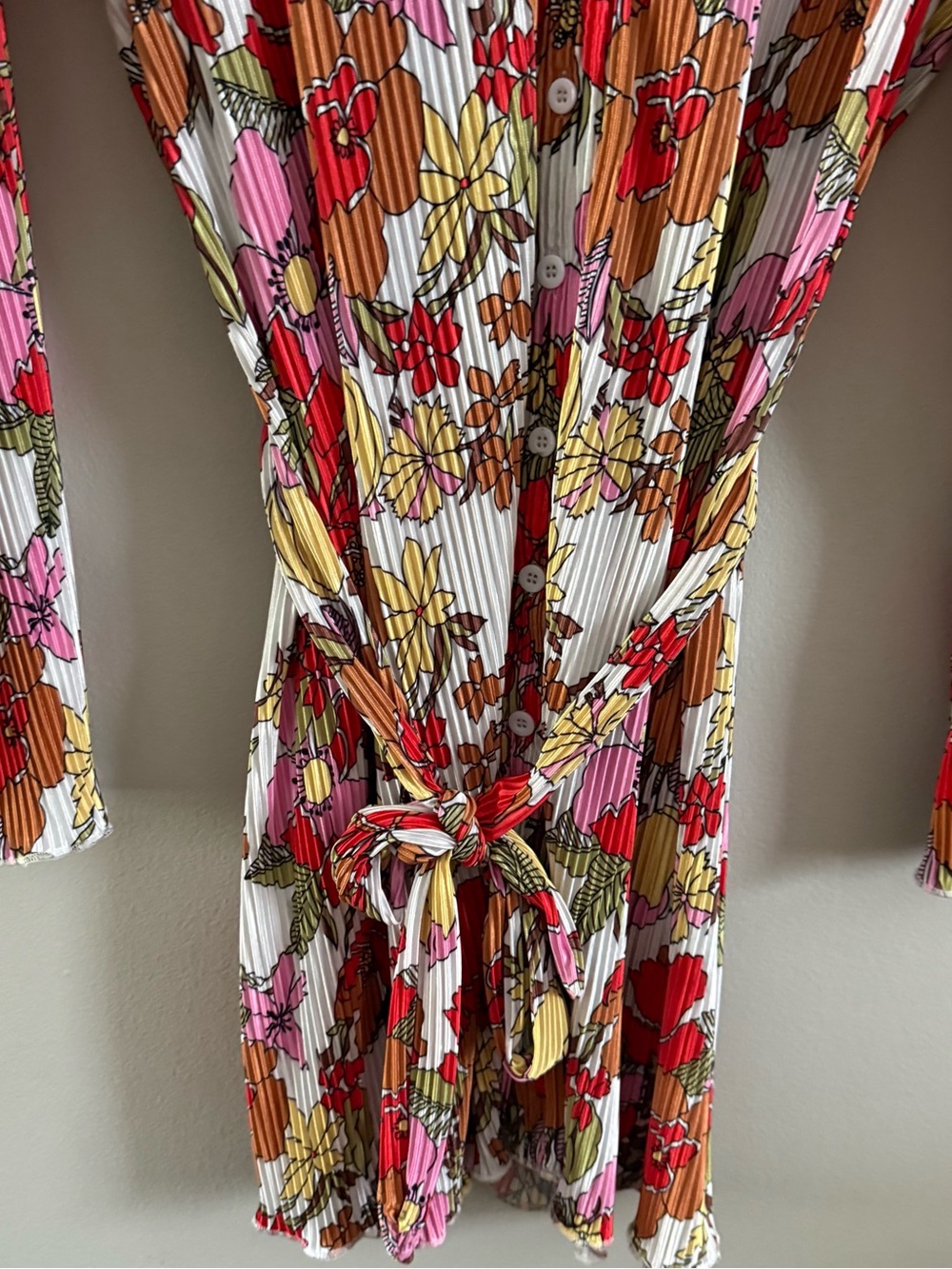 Floral Tie-Waist Long Sleeve Dress - Red Multi - Picture 3 of 9